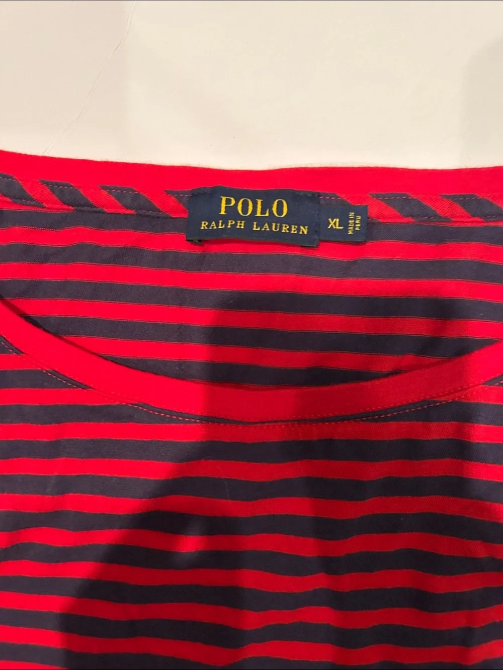 Ralph Lauren Red & Navy Striped Long Sleeve Tee with Yellow Pony